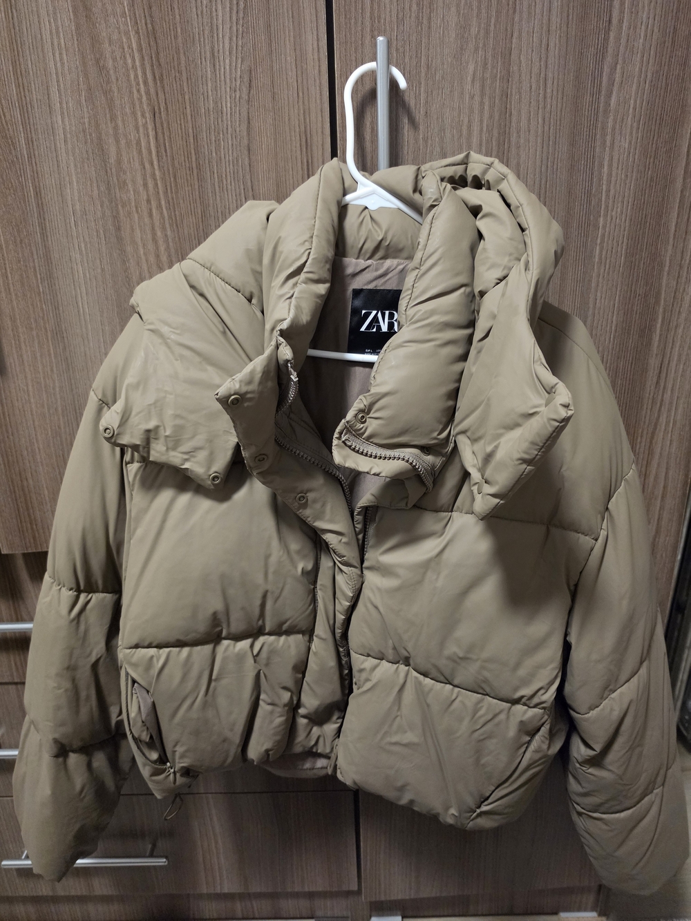 Zara Brown/Taupe Cropped Puffer Jacket with Hood